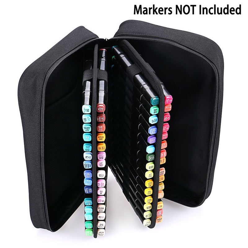 BTSKY Art Marker Carrying Case Lipstick Organizer-60 Slots Canvas Zippered Markers Storage for Touch Spectrum Noir Paint Sharpie Markers, Empty Wallet Only (Black) - Image 4